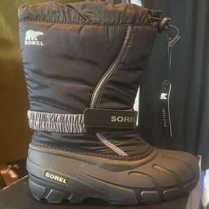 Sorel Black Kids Snow Boots with Gray Accents